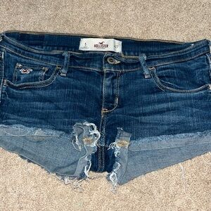Hollister low rise dark blue wash jean shorts